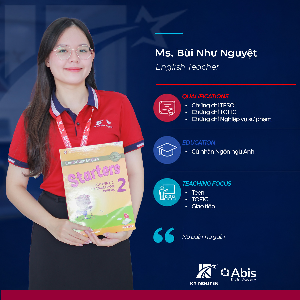 Chân dung Cô Bùi Như Nguyệt tại Trung tâm Anh ngữ Kỳ Nguyên