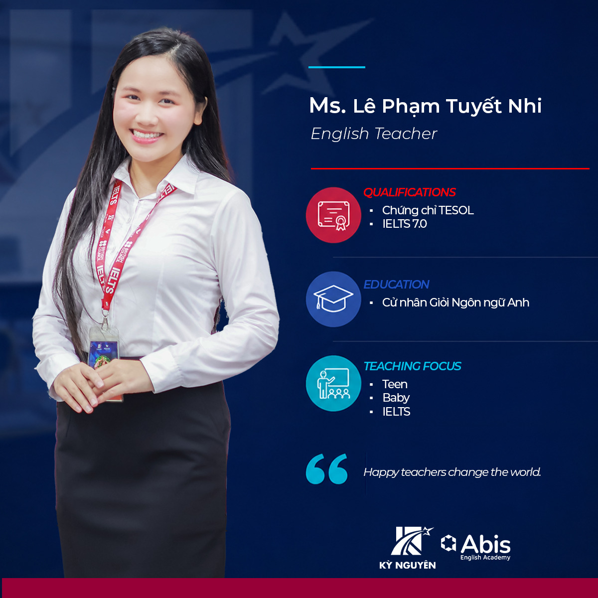 Chân dung Cô Lê Phạm Tuyết Nhi tại Trung tâm Anh ngữ Kỳ Nguyên