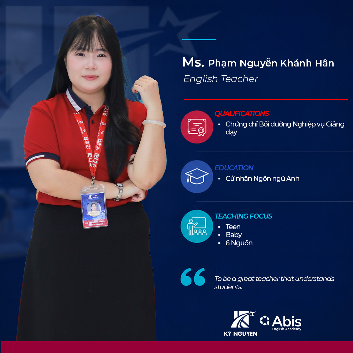 Chân dung Cô Phạm Nguyễn Khánh Hân tại Trung tâm Anh ngữ Kỳ Nguyên