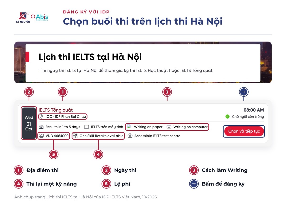 Chọn buổi thi trên lịch thi IELTS tại Hà Nội của IDP